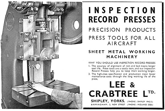 Lee & Crabtree INspection Record Presses. Machine Tools          