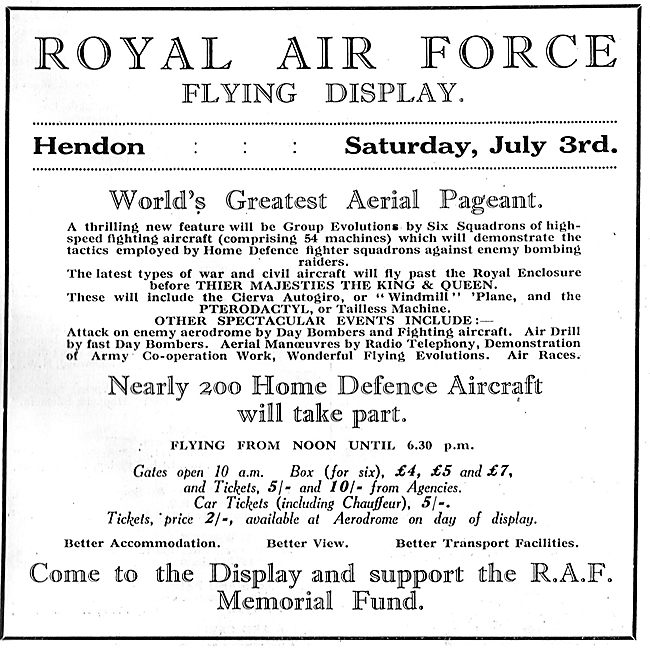 RAF Flying Display Hendon July 3rd 1926                          
