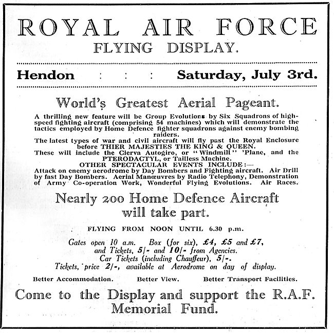 RAF Flying Display Hendon July 3rd 1926                          