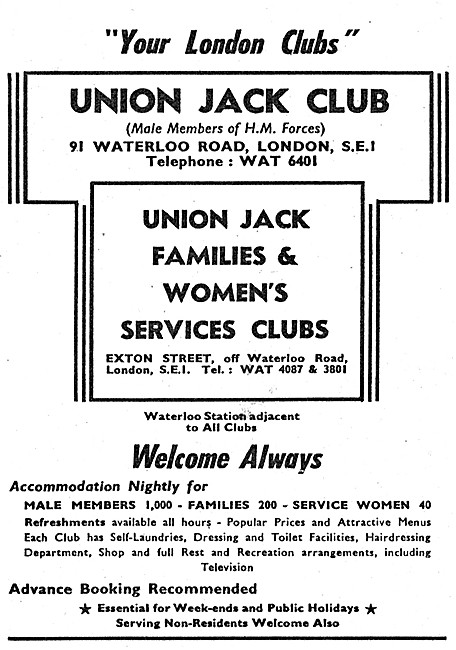 Union Jack Club. Exton Street, London. S.E.1.                    