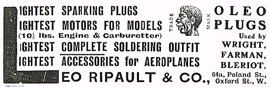 Leo Ripault Oleo Sparking Plugs For Aeroplane Engines            