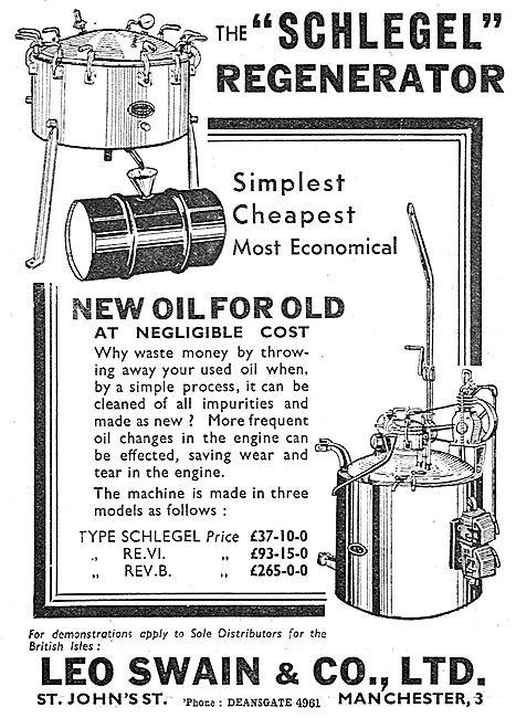 Leo Swain. Schlegel Oil Regenerator 1939                         