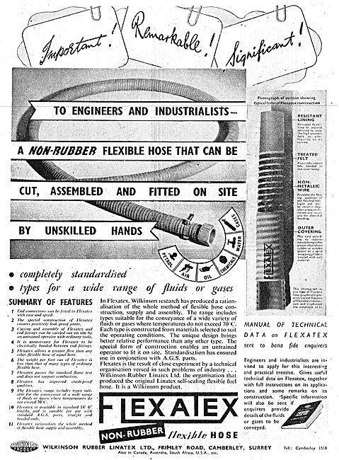 Wilkinson Rubber Linatex Flexible Hoses 1943 Advert              