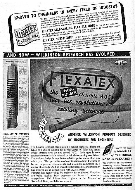 Wilkinson Rubber Linatex - Flexatex Synthetic Rubber Parts 1943  