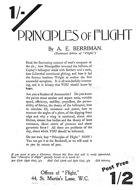 Principles Of Flight By A.E.Berriman (Technical Editor Flight)   