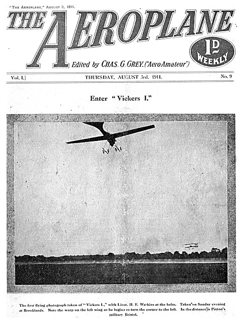 The Aeroplane Magazine Cover August 3 1911. Vickers 1            