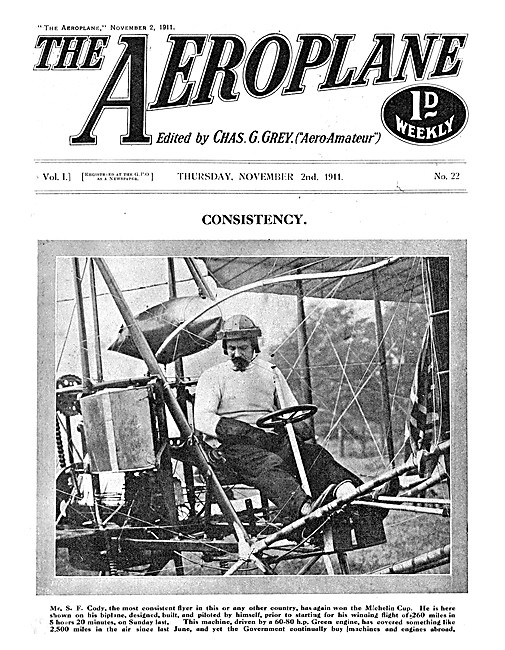 The Aeroplane Magazine Cover November 2nd 1911 - Cody Michelin   