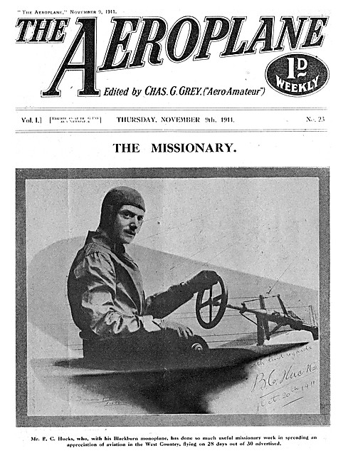 The Aeroplane Magazine Cover November 9th 1911 - Hucks Blackburn 