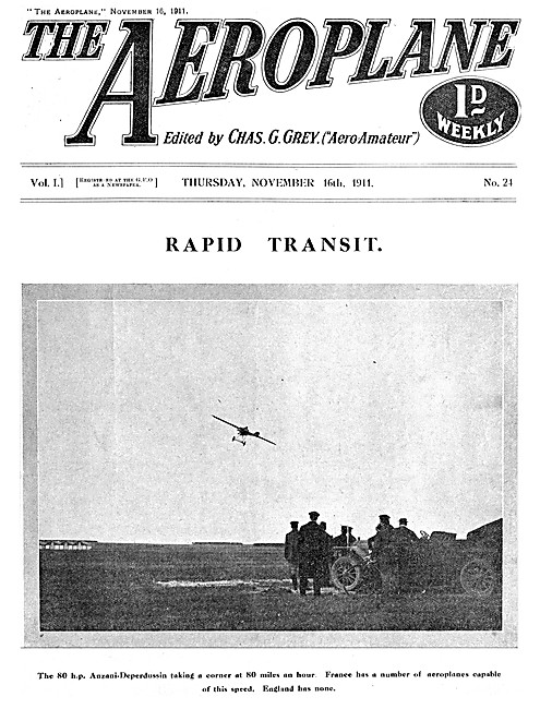 The Aeroplane Magazine Cover November 16th 1911 - Deperdussin    