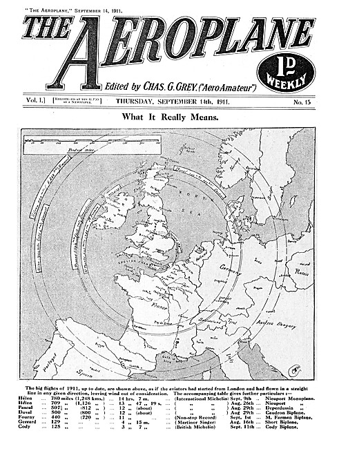 The Aeroplane Magazine Cover September 14th 1911 - Record Flights
