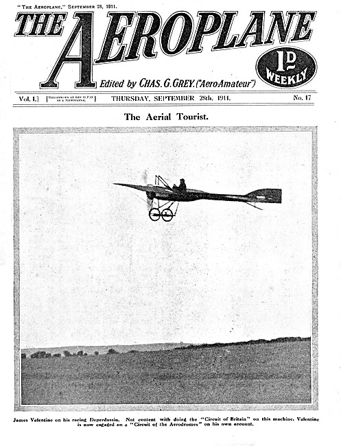 The Aeroplane Magazine Cover September 28th 1911 - Valentine Dep 