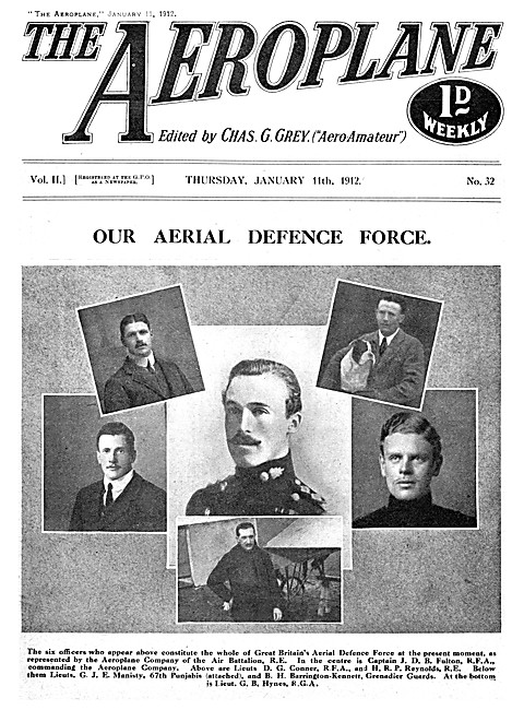 The Aeroplane Magazine Cover January 11th 1912 - Aerial Defence  