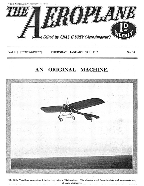 The Aeroplane Magazine Cover January 18th 1912 - Vendome Monoplan