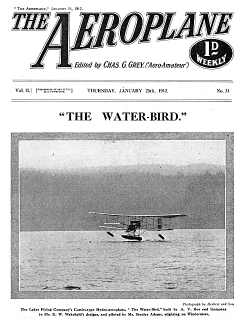 The Aeroplane Magazine Cover January 25th 1912 - Avro Water-Bird 