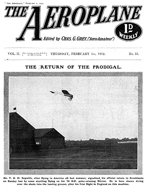 The Aeroplane Magazine Cover February 1st 1912 - 70 hp Bleriot   