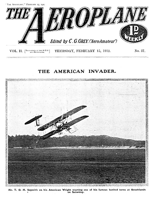 The Aeroplane Magazine Cover February 15th 1912 - Sopwith Wright 
