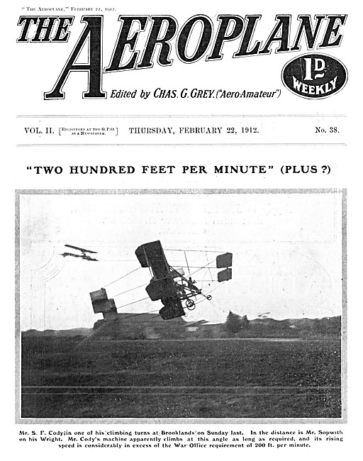 The Aeroplane Magazine Cover February 22nd 1912 - Cody War Office
