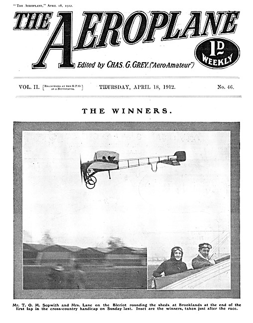 The Aeroplane Magazine Cover April 18th 1912 - Mrs Lane Sopwith  
