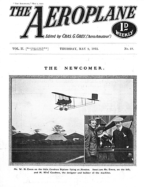 The Aeroplane Magazine Cover May 2nd 1912 - Ewen Rene Caudron    