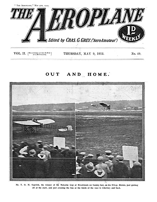 The Aeroplane Magazine Cover May 9th 1912  Malcolm Cup Brooklands