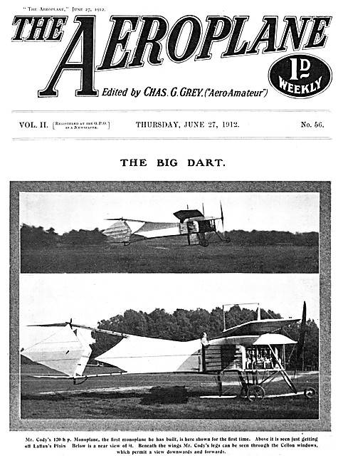 The Aeroplane Magazine Cover June 27th 1912 - Cody Laffans Plain 