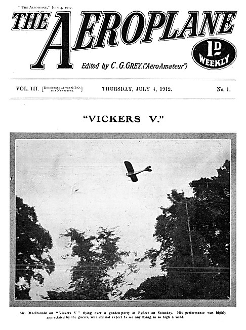 The Aeroplane Magazine Cover July 4th 1912 - Vickers V Byfleet   