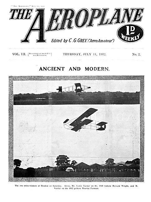 The Aeroplane Magazine Cover July 11th 1912 - Farman Hendon      