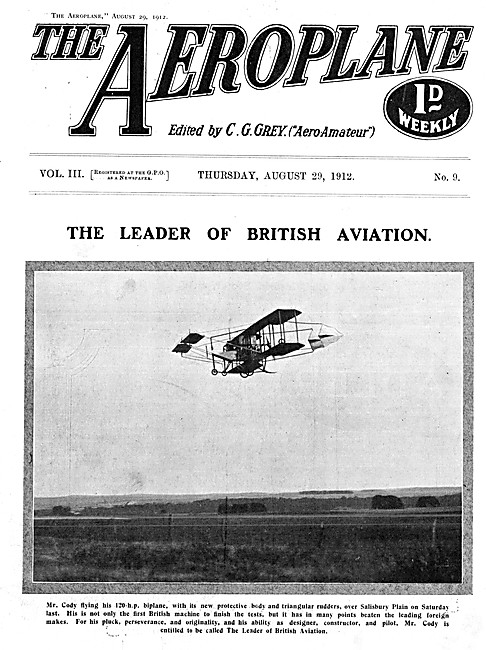 The Aeroplane Magazine Cover August 29th 1912 - Cody Salisbury Pl