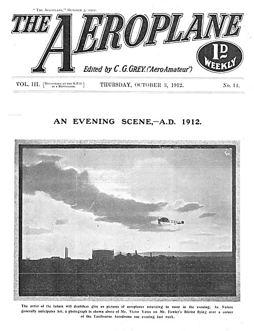 The Aeroplane Magazine Cover October 3rd 1912 - Fowler Bleriot   