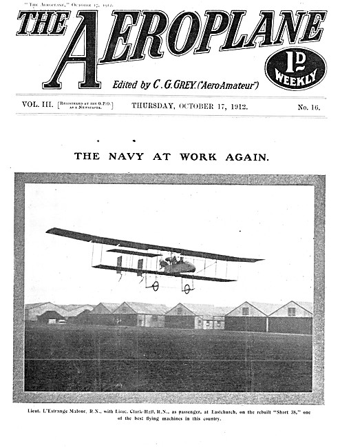 The Aeroplane Magazine Cover October 17th 1912 - Short 38        