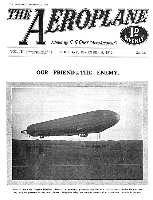 The Aeroplane Magazine Cover December 5th 1912 - Zeppelin Hansa  