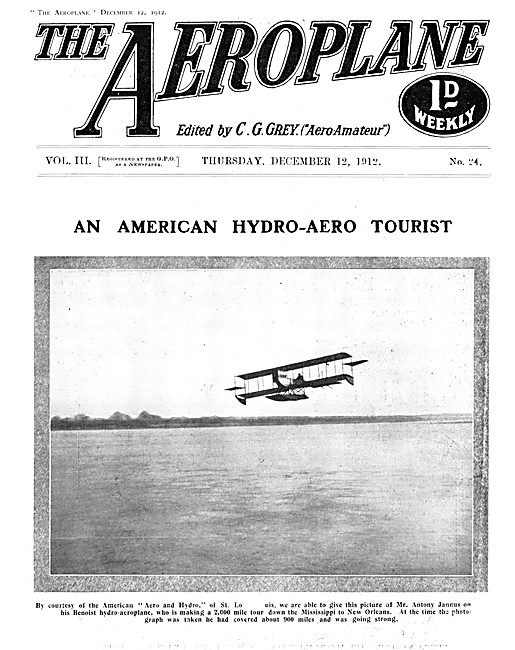 The Aeroplane Magazine Cover December 12th 1912 - Benoist        