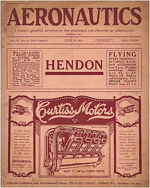 Aeronautics Magazine Cover July 14th 1915 - Curtiss Aero Engines 