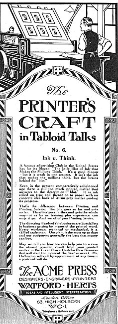 The Acme Press. Watford. Designers, Engravers & Printers         