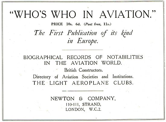 Who's Who In Aviation - 10/6  Newton & Company                   