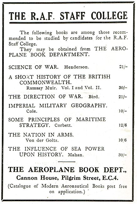 Study List Of Books For The RAF Staff College                    