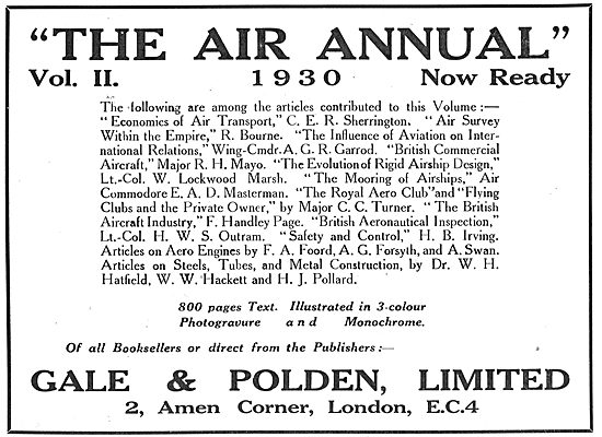 The Air Annual 1930 Vol II - Gale & Polden                       