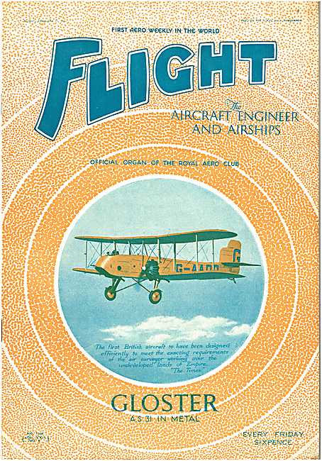 Flight Magazine Cover February 21st 1930  Gloster Survey Aircraft