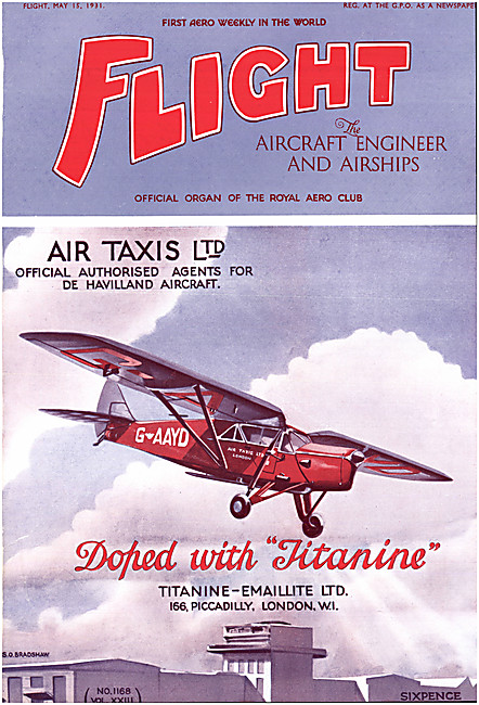 Flight Magazine Cover May 15th 1931 -  Air Taxis - Moth G-AAYD   