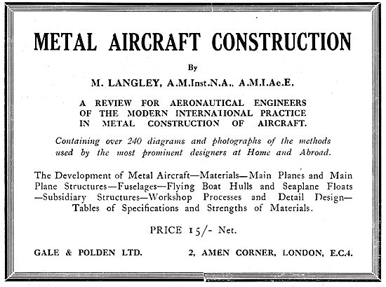 Metal Aircraft Construction By M.Langley                         