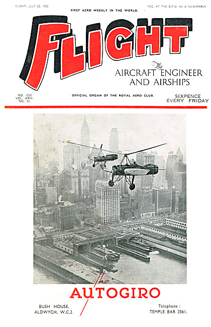 Flight Magazine Cover July 22nd 1932 - Autogiros Over New York   