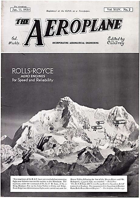 The Aeroplane Magazine Cover January 11th 1933 - Everest Flight  