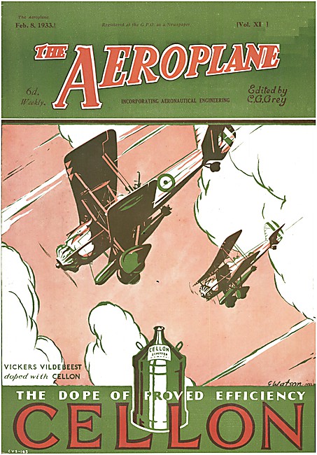 The Aeroplane Magazine Cover February 8th 1933 - Cellon Dope     