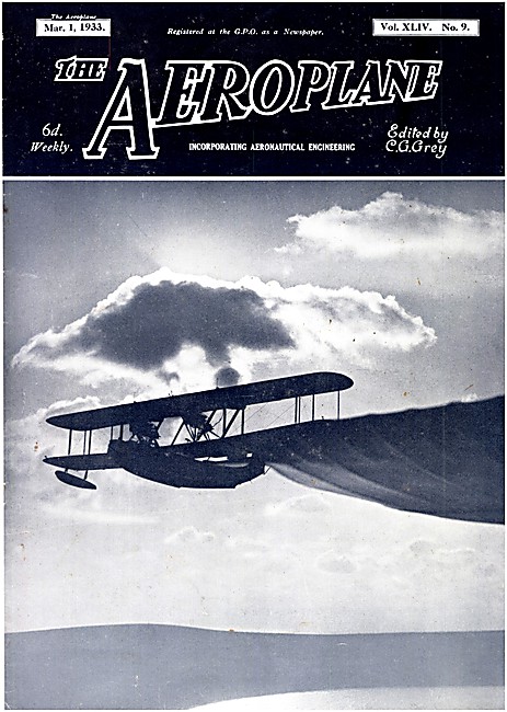 The Aeroplane Magazine Cover March 1st 1933 - Supermarine        