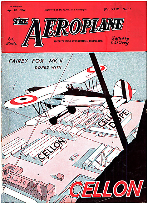 The Aeroplane Magazine Cover April 12th 1933 - Cellon Dope       