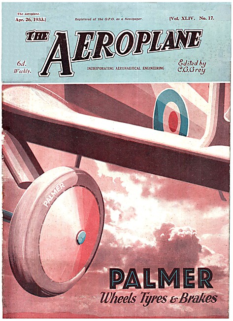 The Aeroplane Magazine Cover April 26th 1933 - Palmer Tyres      