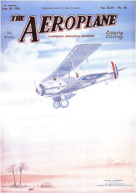 The Aeroplane Magazine Cover June 28th 1933 - Vickers Vildebeest 