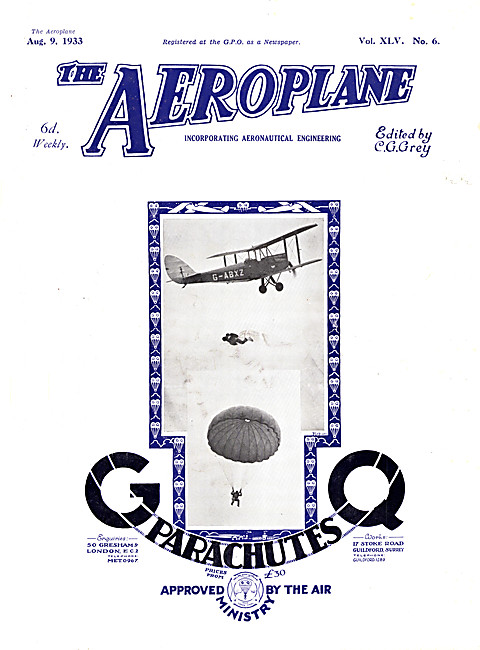The Aeroplane Magazine Cover August 9th 1933 - GQ Parachutes     