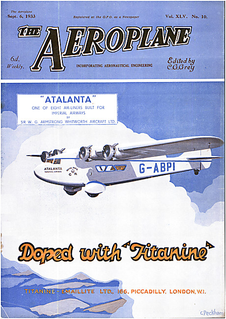 The Aeroplane Magazine Cover September 6th 1933 - A.W. Atalanta  