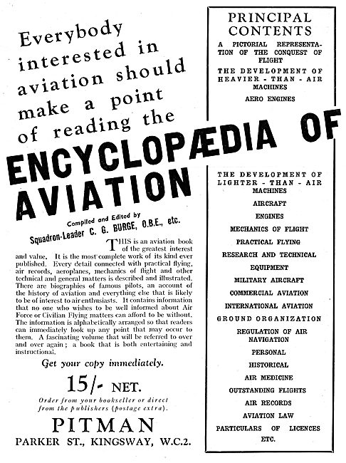  The Encyclopaedia Of Aviation - Edited By S/L C.G.Burge. Pitman 